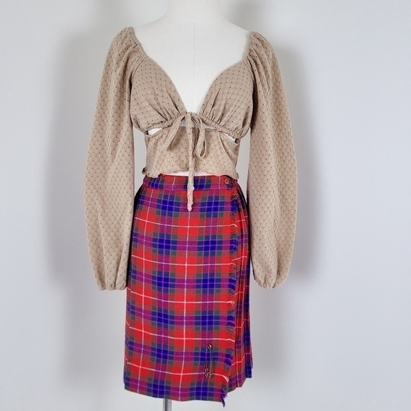 Free With Purchase - 80's bright tartan skirt knee length fluorescent plaid - Picture 10 of 12